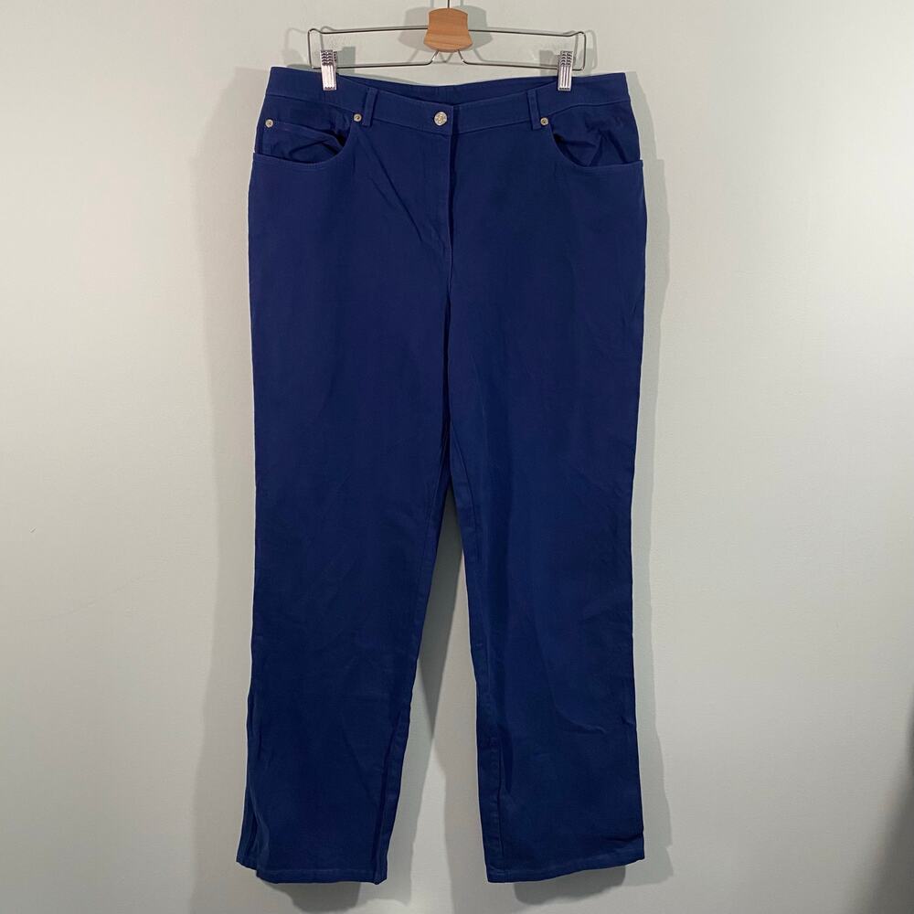 St John Women Navy Cotton Blend Classic Straight Leg Chino Pants Size 16